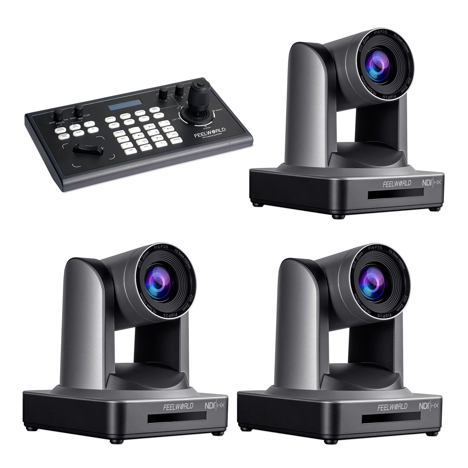 Feelworld KBC10 + 3 NDI20X Kit Regia PTZ Bundle 20X
