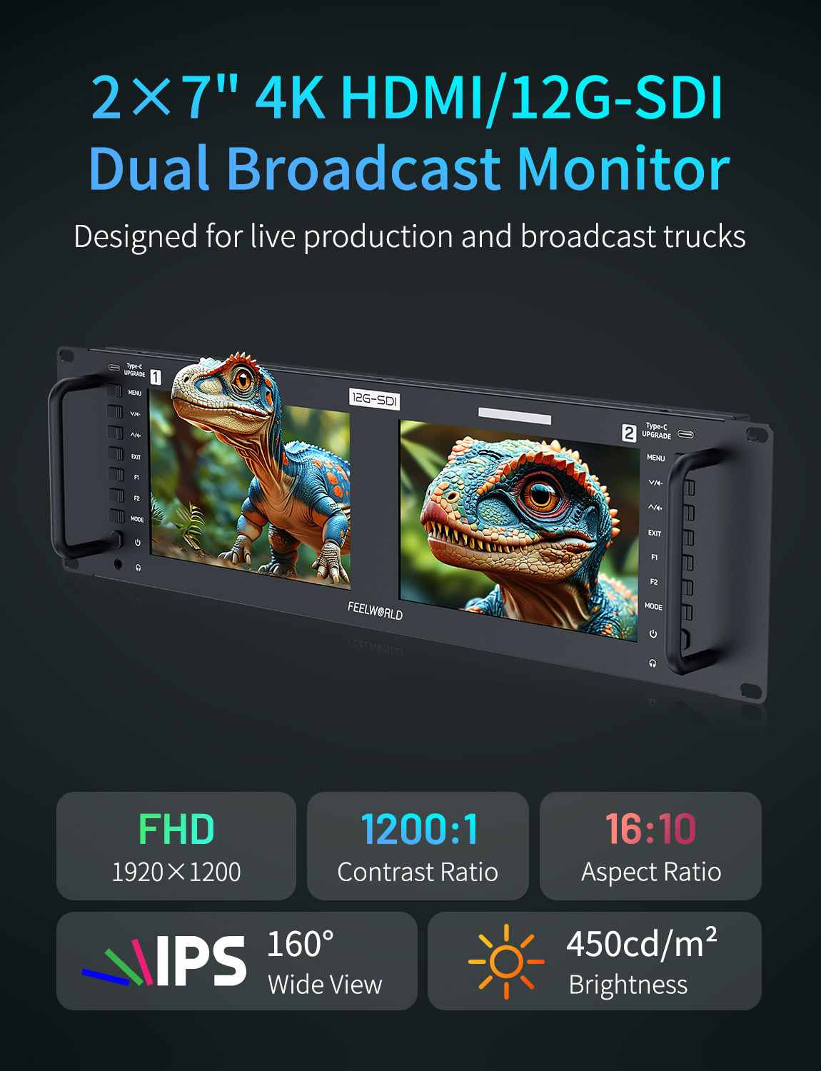 Feelworld FRM701G Monitor Rack 3RU Doppio 7" 12G-SDI 4K