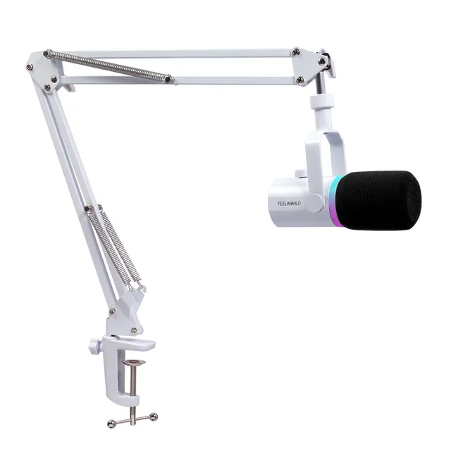 Feelworld PM1 Microfono Dinamico XLR USB Bianco con Braccio