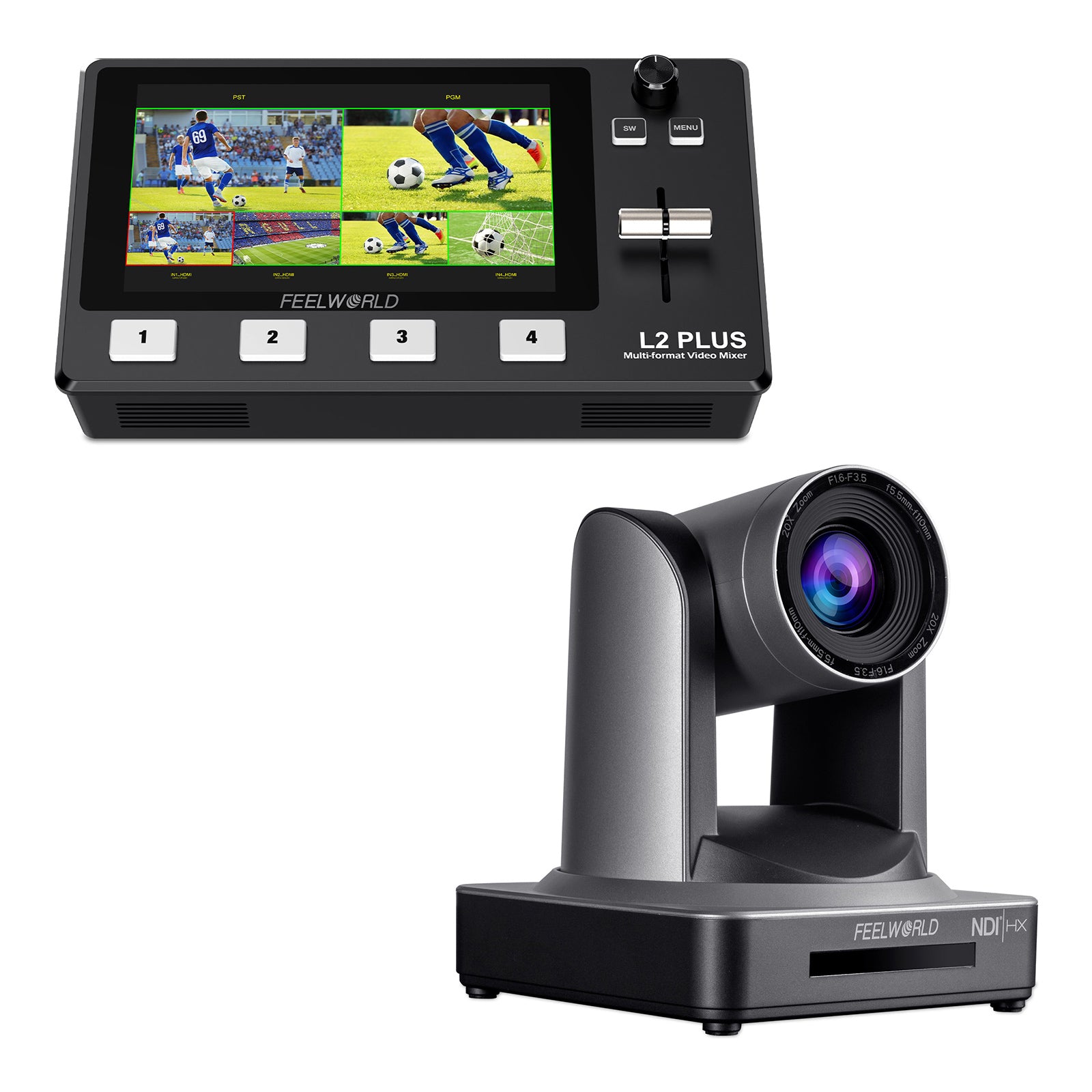 Feelworld L2 PLUS + NDI20X Kit Streaming Mixer PTZ NDI