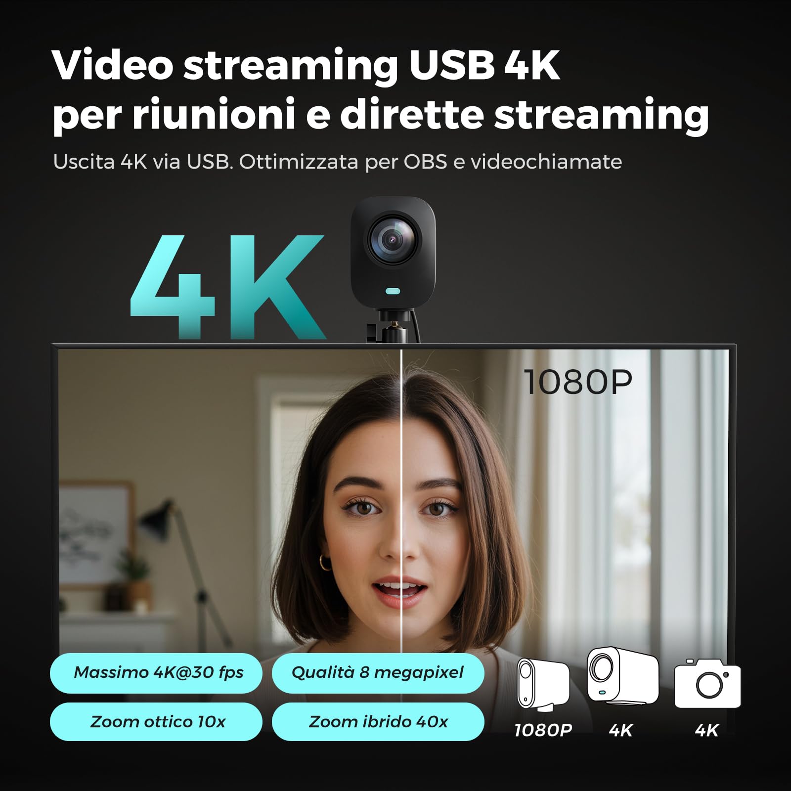 NearStream VM20 Telecamera Streaming 4K Zoom Ibrido 40x