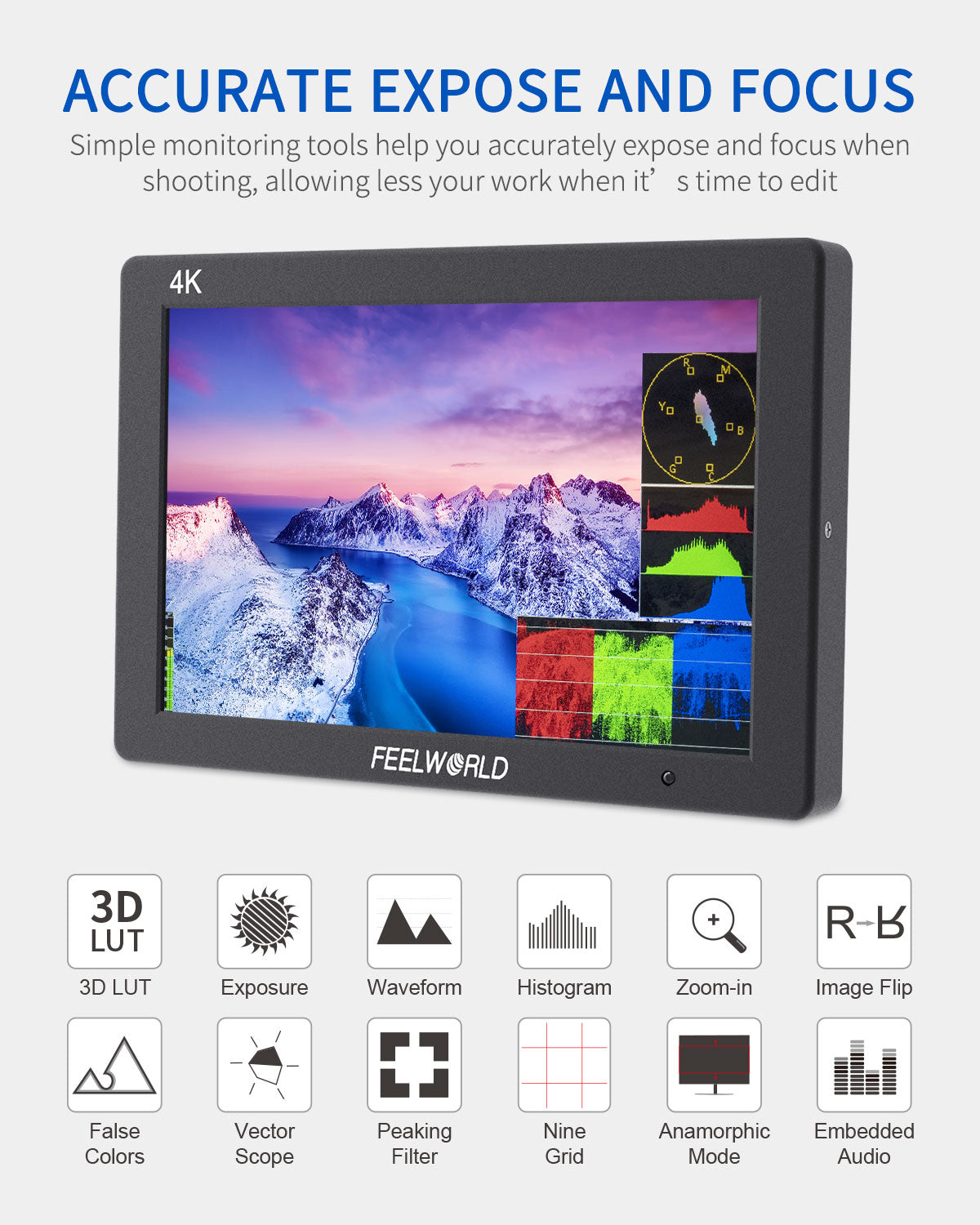 Feelworld T7 Plus Monitor on camera 7" Full HD HDMI