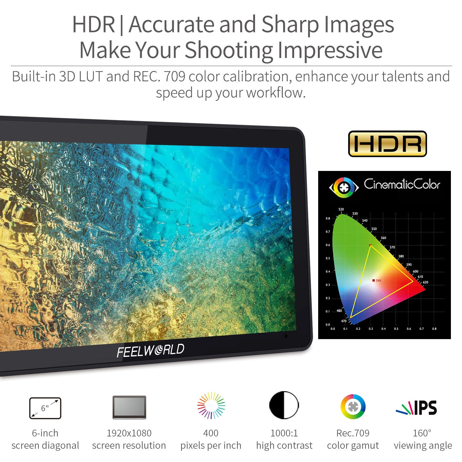 Feelworld F6 Plus 6" Monitor Field Touch 4K HDMI LUT