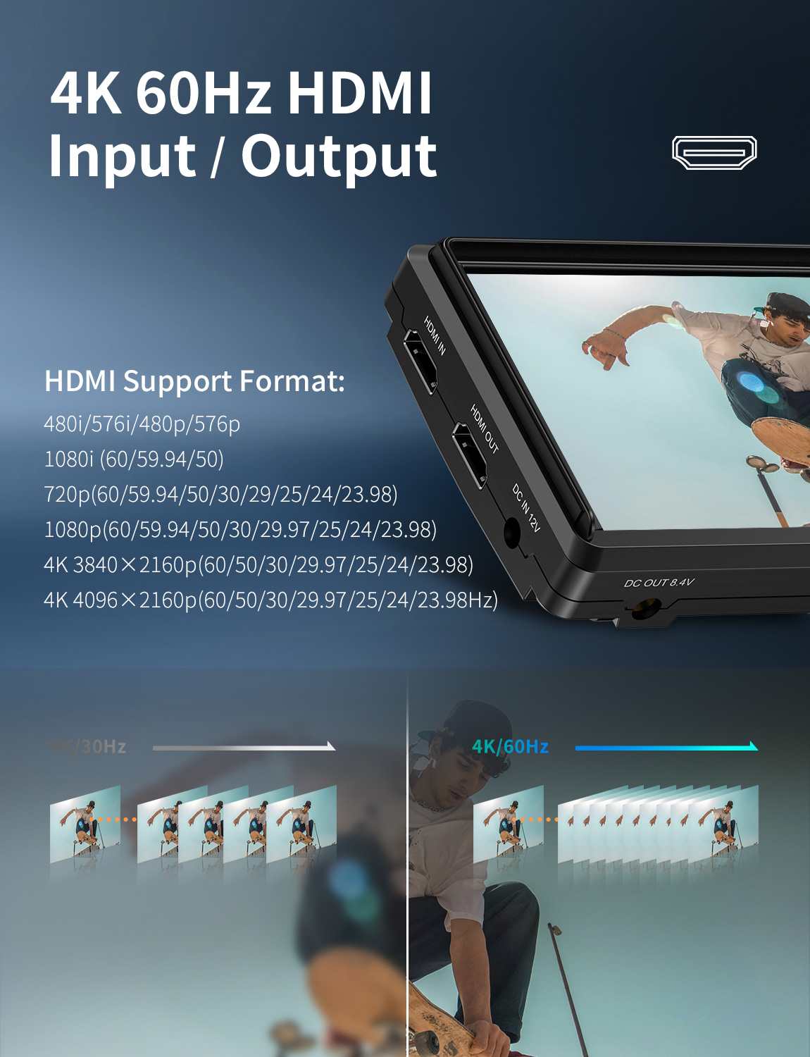 Feelworld S55E Monitor on camera 5.5" HDMI 4K con batteria