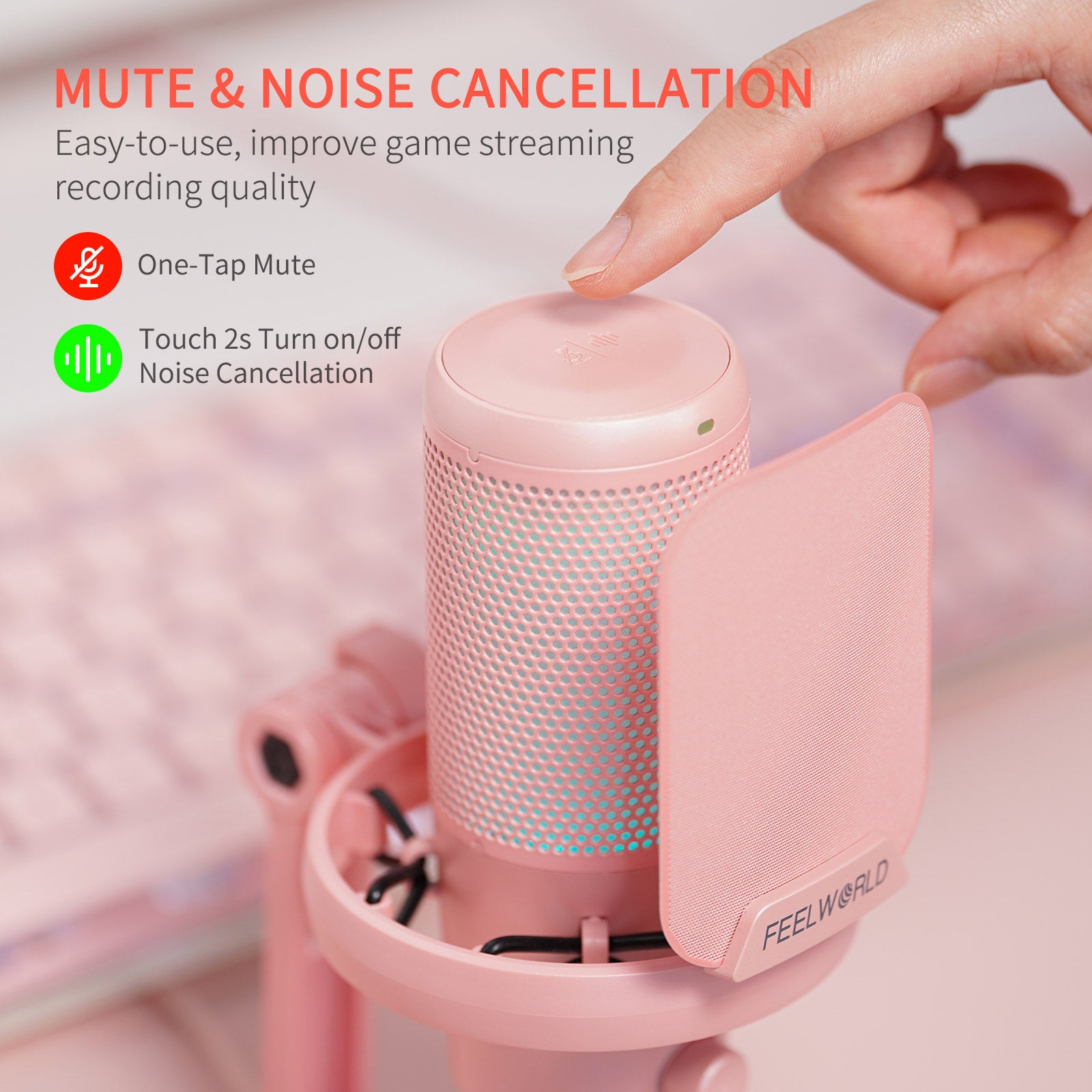 Feelworld VM1 microfono USB a condensatore rosa con stand