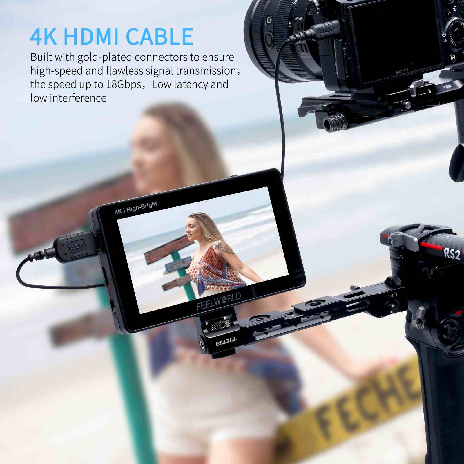 Feelworld Cavo Micro HDMI-HDMI 4K 60Hz Ultra Sottile 90cm