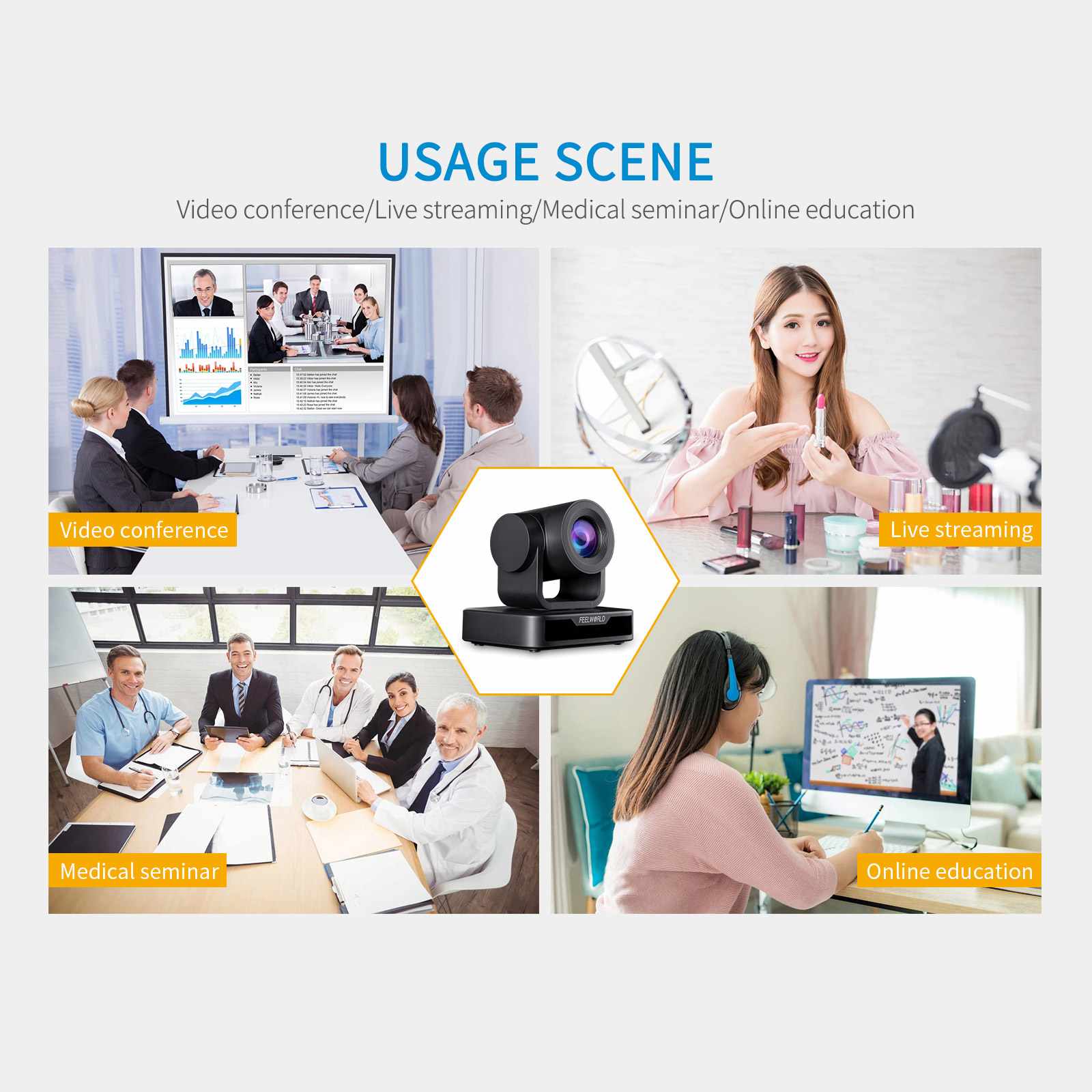 Feelworld USB10X telecamera PTZ streaming Full HD 1080p zoom 10X