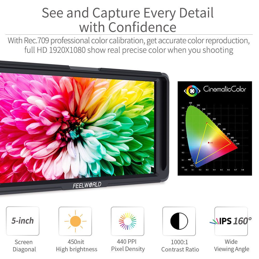 Feelworld F5 Monitor Camera 5 Pollici HDMI Full HD 4K