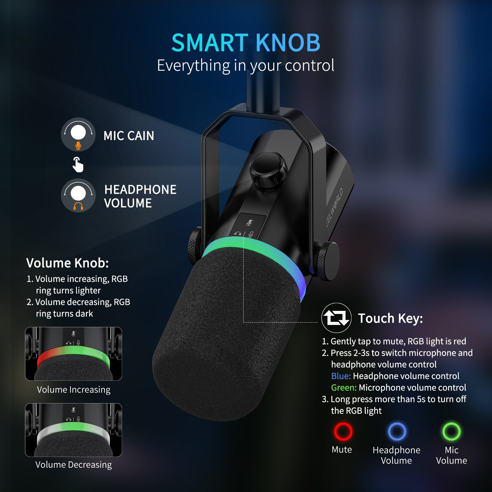 Feelworld PM1 microfono dinamico XLR USB nero con braccio