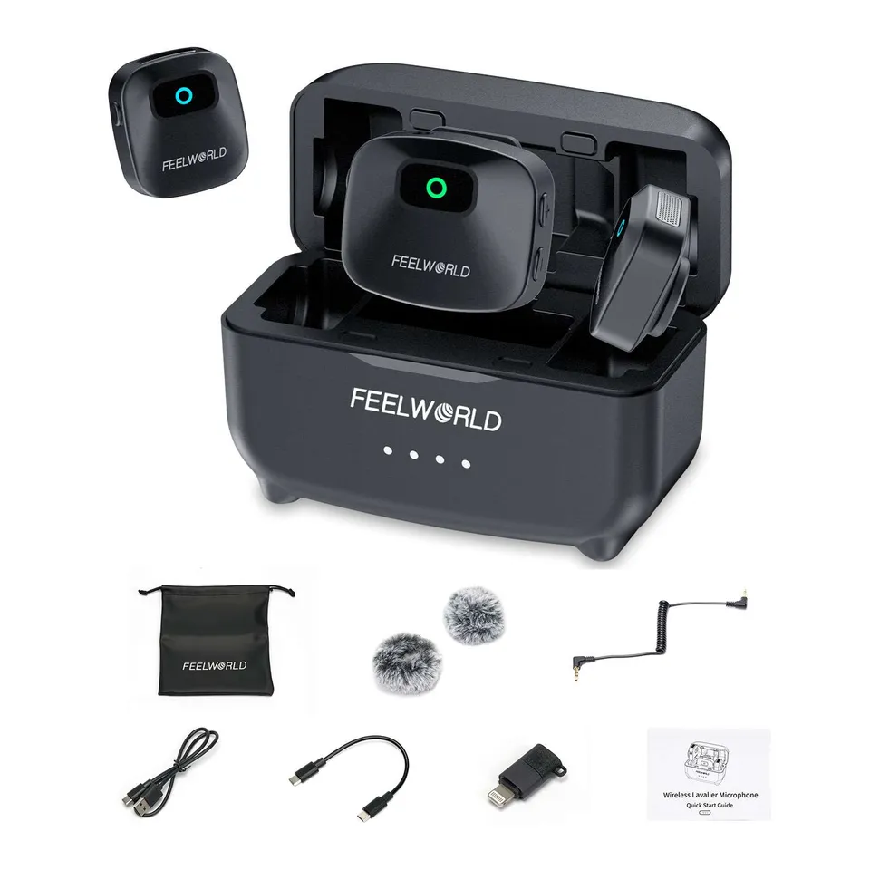 Feelworld LM1 Microfono Lavalier Wireless Nero 2TX+RX Custodia