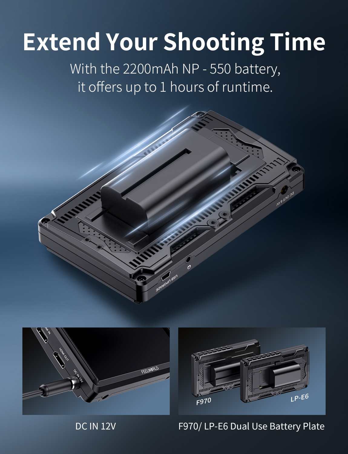 Feelworld S55E Monitor on camera 5.5" HDMI 4K con batteria