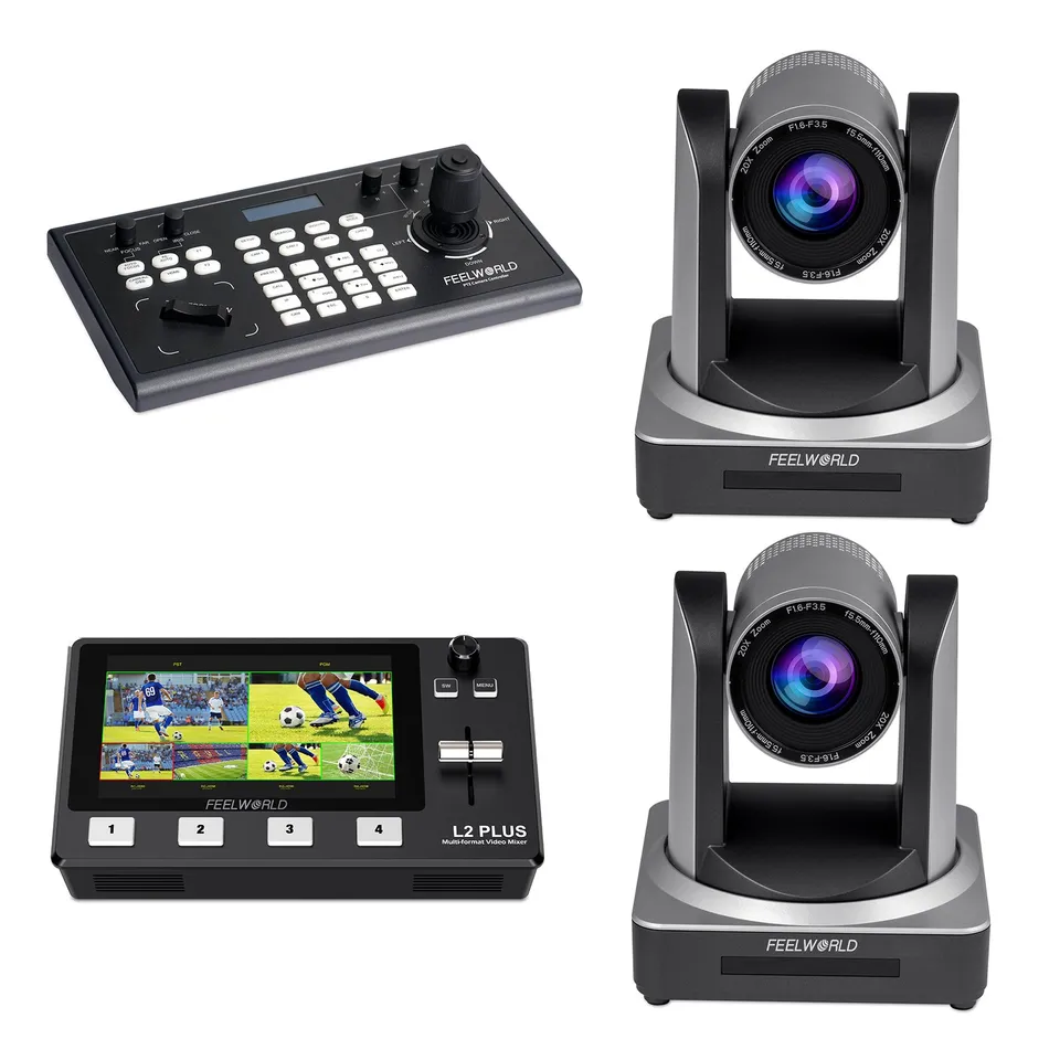 Feelworld Set Regia L2 Plus + KBC10 + 2 Camera POE20X PTZ Bundle