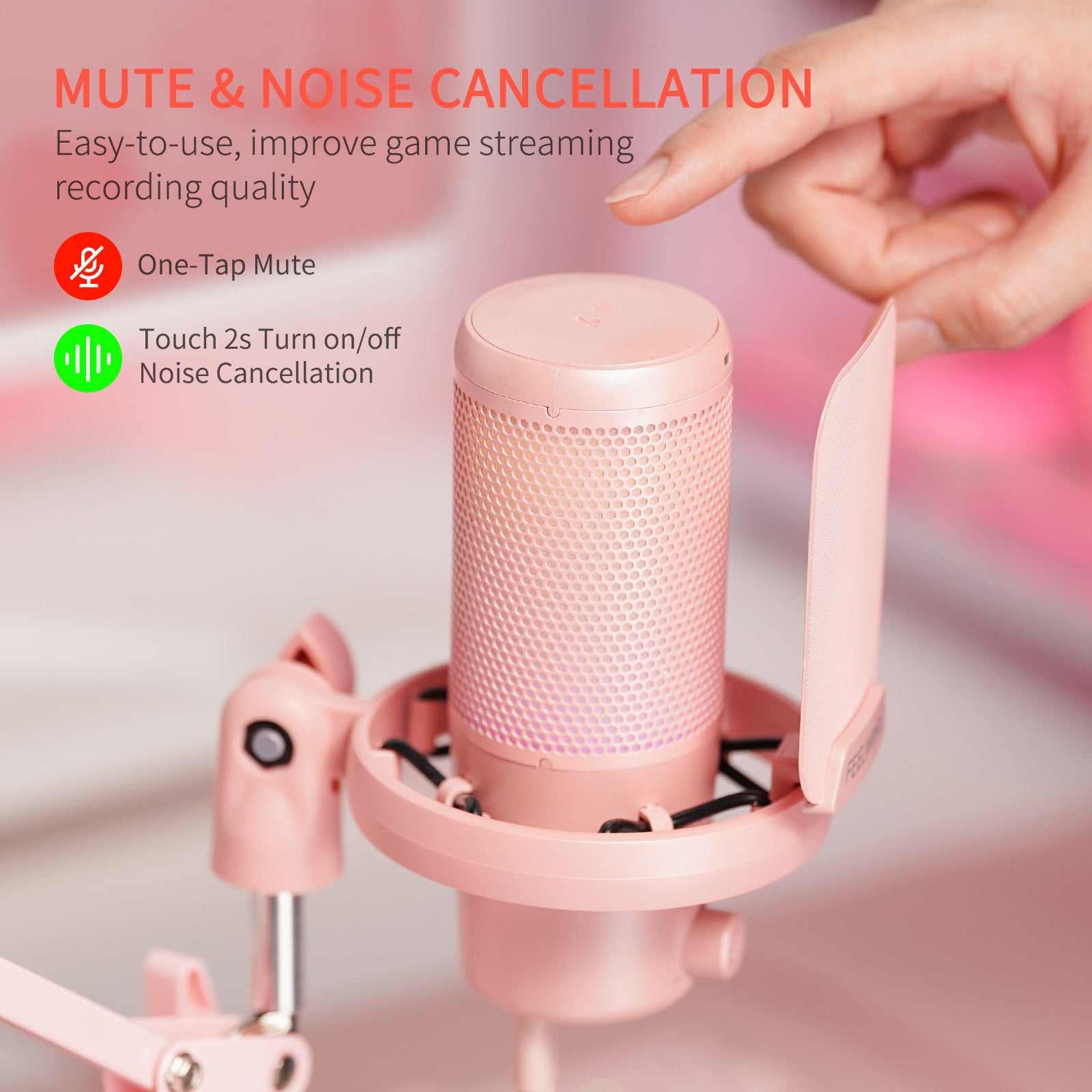 Feelworld VM1 Microfono USB Rosa Condensatore con Asta PC