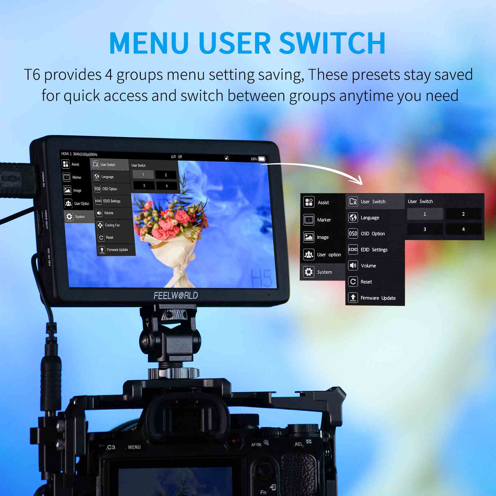 Feelworld T6 monitor camera 6" 4K HDMI IPS alluminio