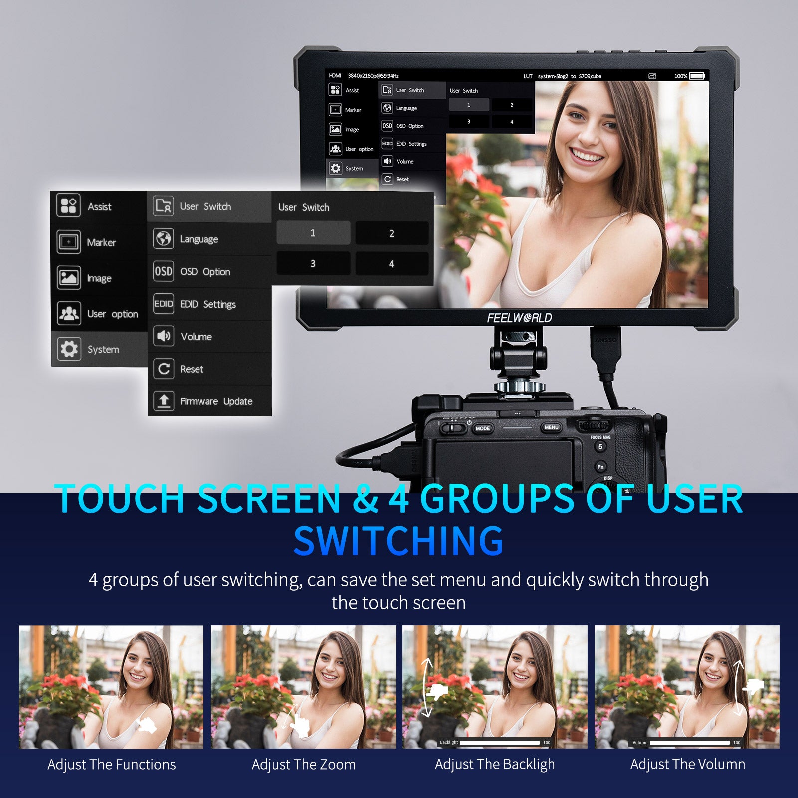 Feelworld T10 10,1" Monitor Camera Touch 500nit 4K HDMI