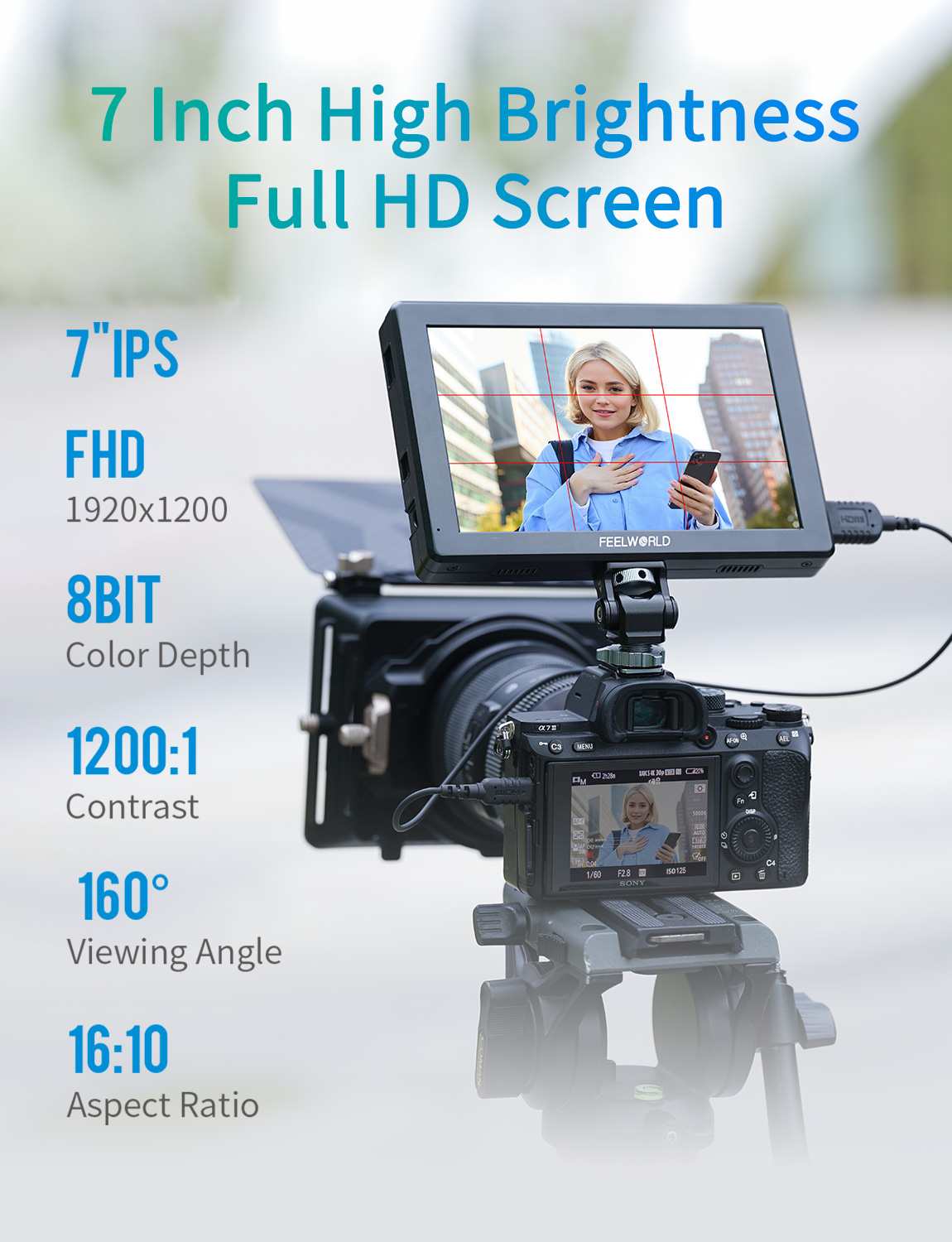 Feelworld T7 Pro Monitor Camera 7" 2000nit HDMI con Batteria