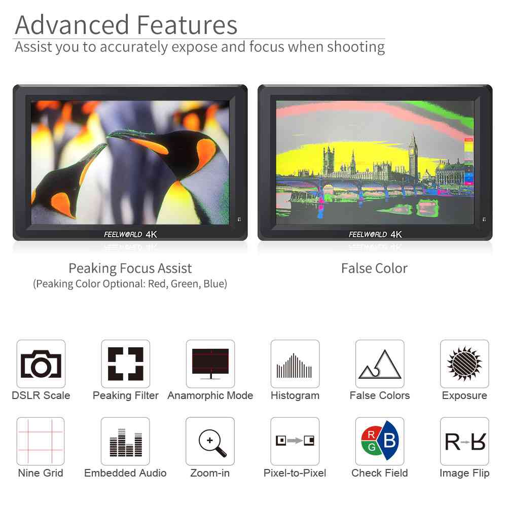 Feelworld T756-ABA Monitor Camera 7" Full HD con Luminosità Auto