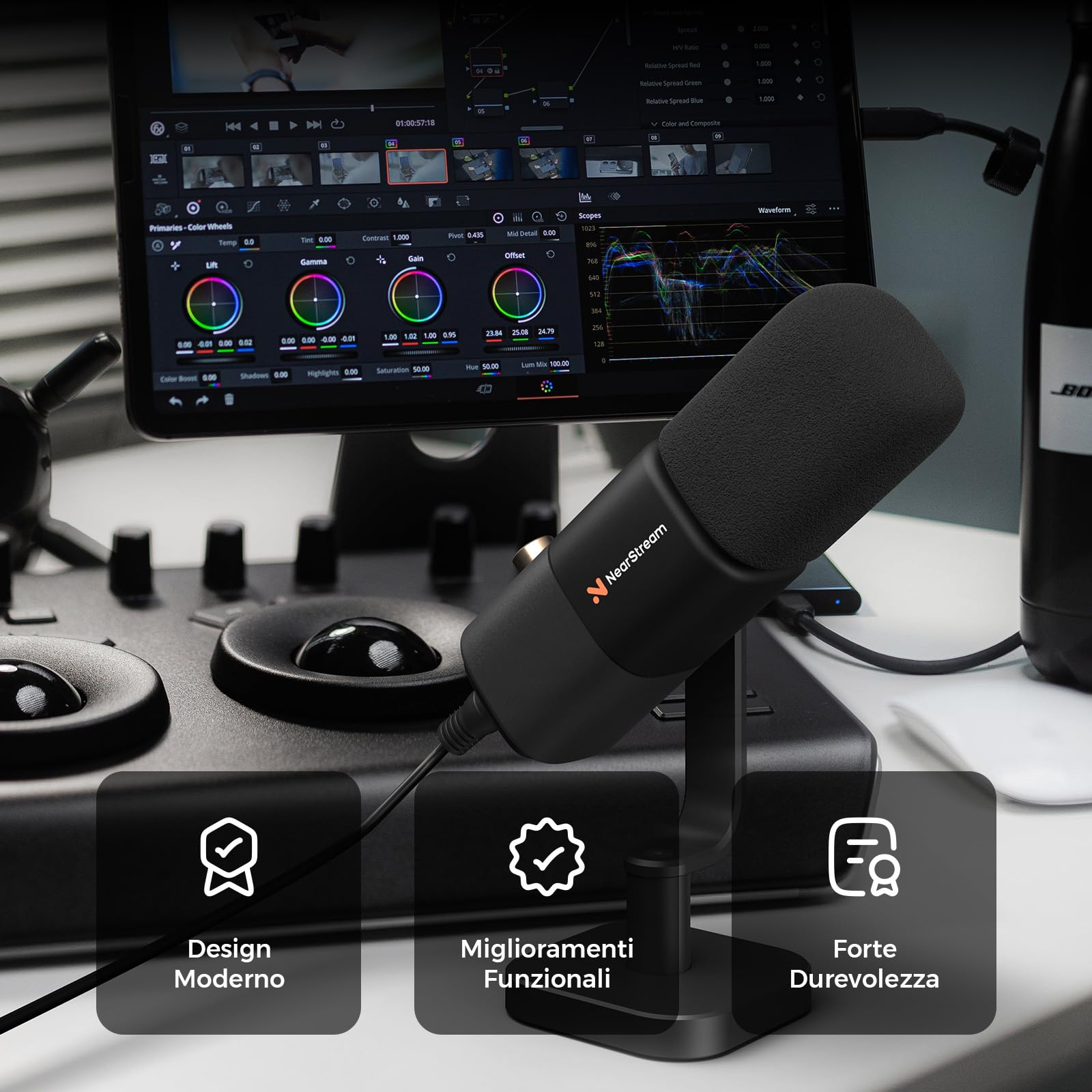 NearStream Microphone microfono dinamico USB XLR supercardioide rumore AI