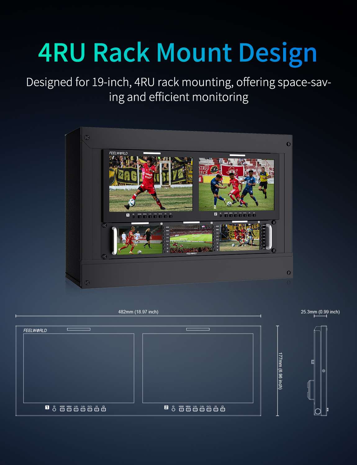 Feelworld D101 PLUS-H Monitor Broadcast Rack 4RU Dual 10.1"