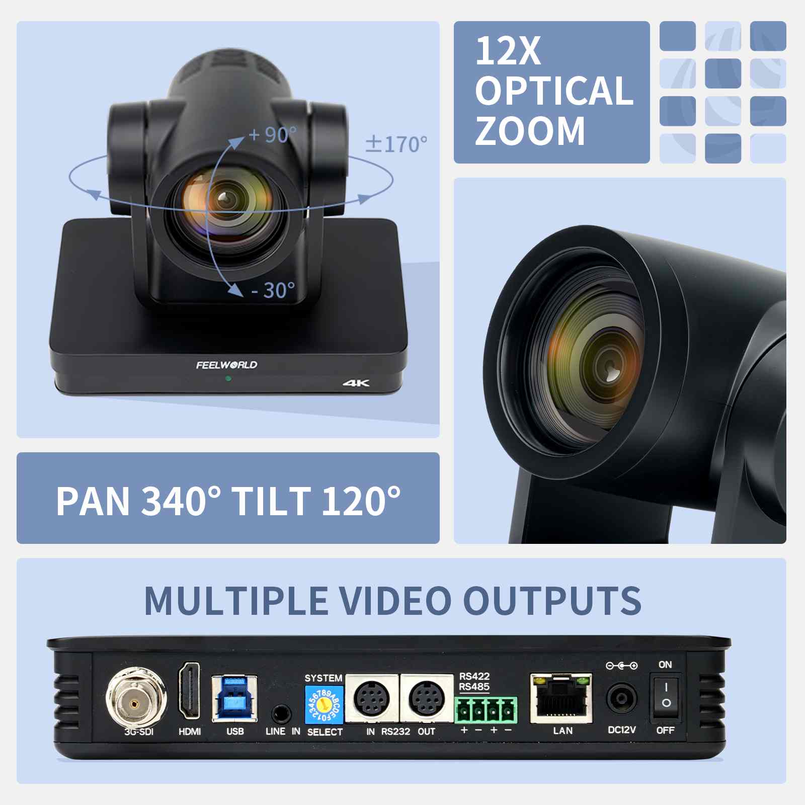 Feelworld UHD4K12X telecamera PTZ 4K 12X zoom SDI HDMI IP
